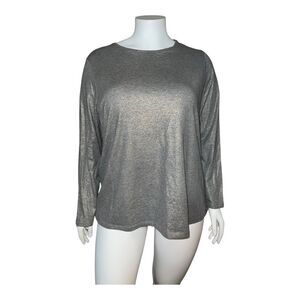 Lands' End Women's Plus Size Gray & Metallic Gold Long Sleeve T-Shirt 3X EUC
